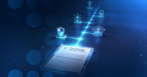 Relatório digital de pentest conectado a ícones de segurança, representando análise de vulnerabilidades e plano de ação.