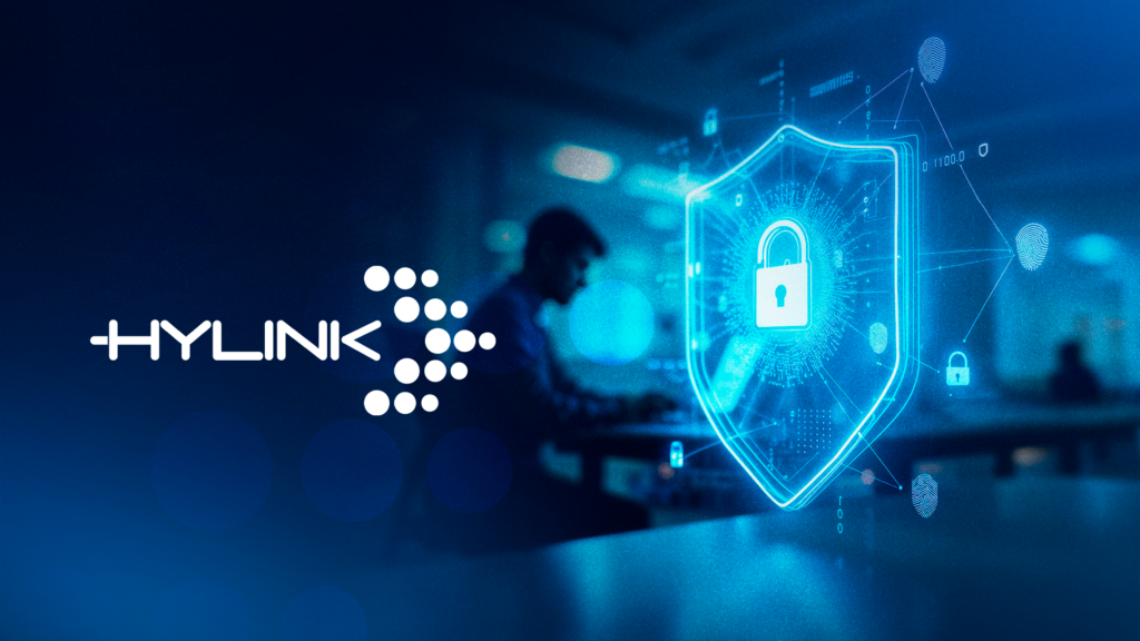 Capa de blog em azul com logo da hylink para Cibersegurança em 2026